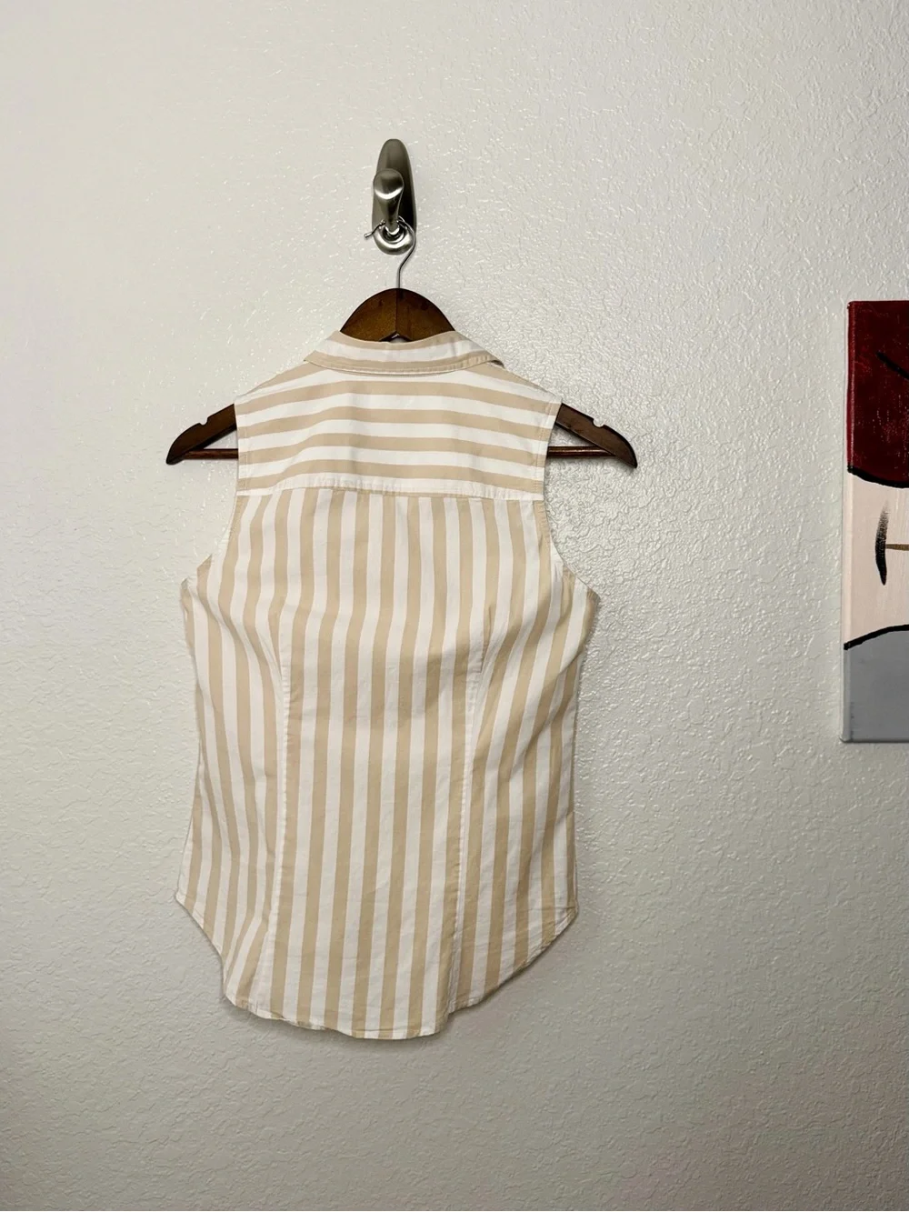J.Crew Tan White Striped Sleeveless Button Down Blouse XS